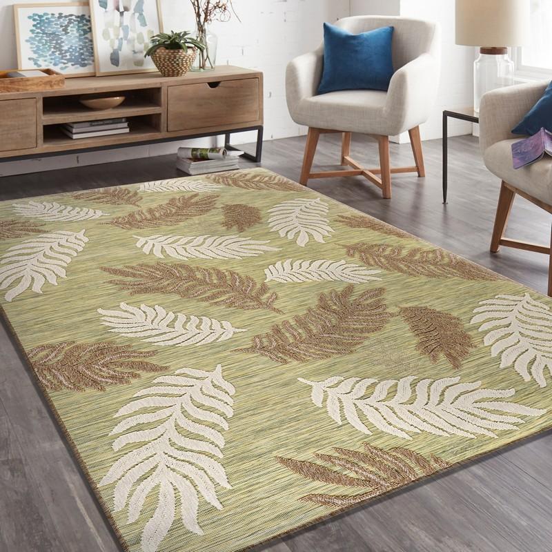 5’ x 7’ Tan Tropical Sprigs Indoor Outdoor Area Rug