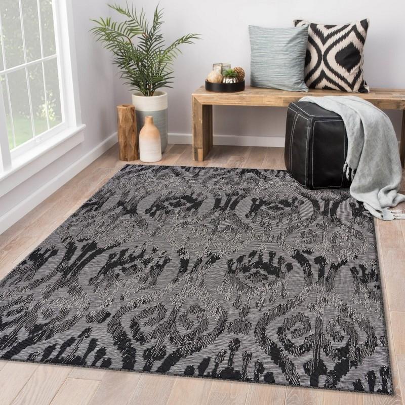 5’ x 7’ Black Ogee Pattern Indoor Outdoor Area Rug