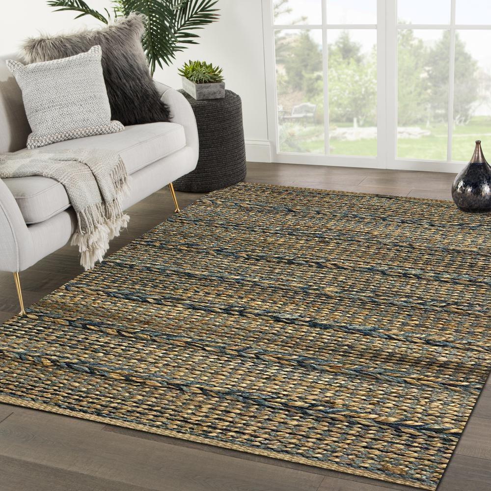 5’ x 7’ Blue and Tan Braided Stripe Area Rug