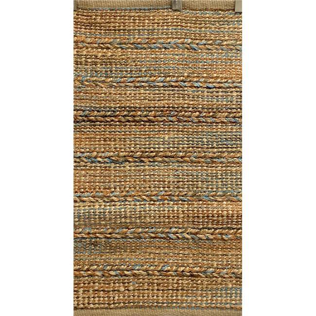 7’ x 9’ Seafoam and Tan Braided Stripe Area Rug
