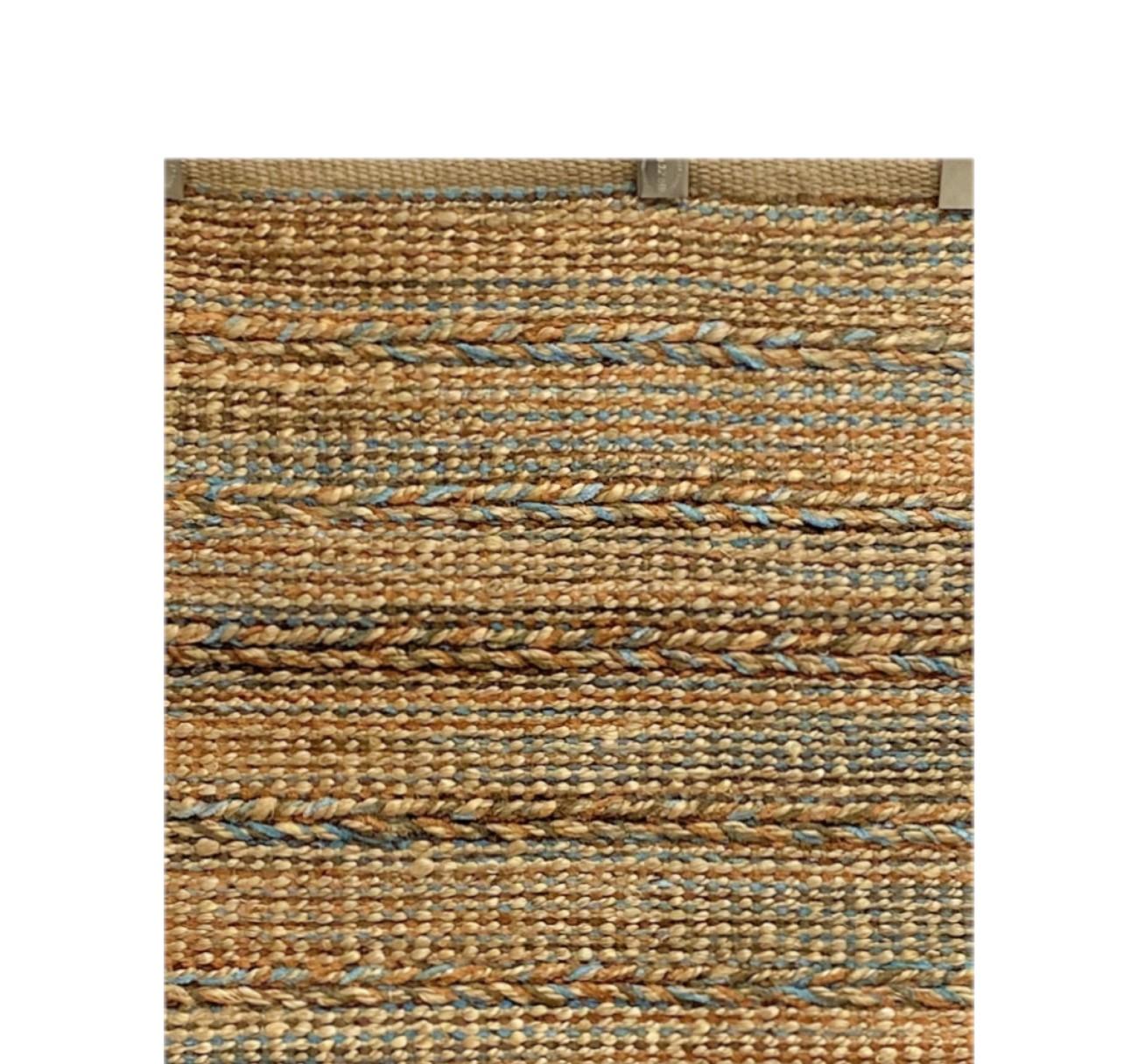 7’ x 9’ Seafoam and Tan Braided Stripe Area Rug