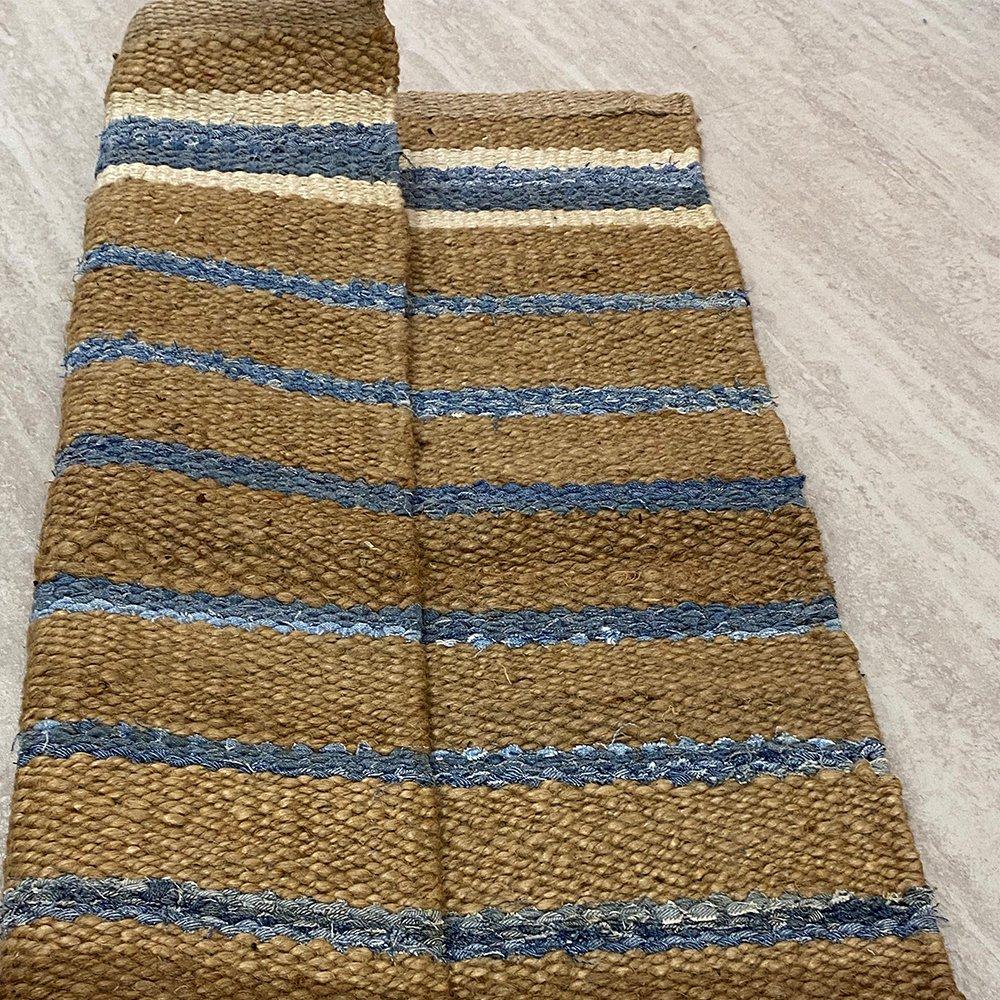 5’ x 7’ Tan and Blue Striped Area Rug