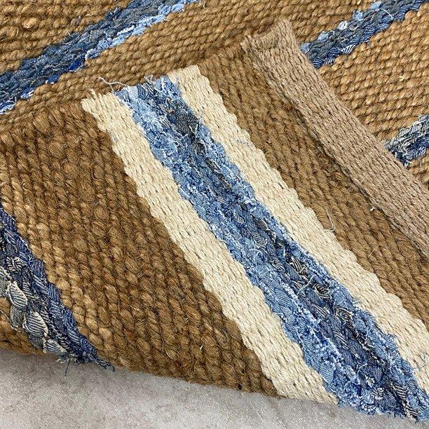 7’ x 9’ Tan and Blue Striped Area Rug Default Title