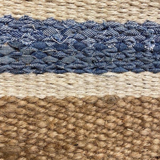 7’ x 9’ Tan and Blue Striped Area Rug
