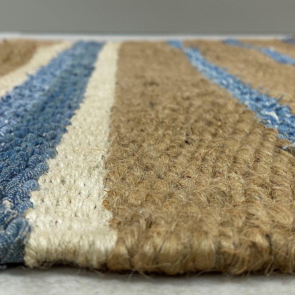 2’ x 5’ Tan and Blue Striped Area Rug