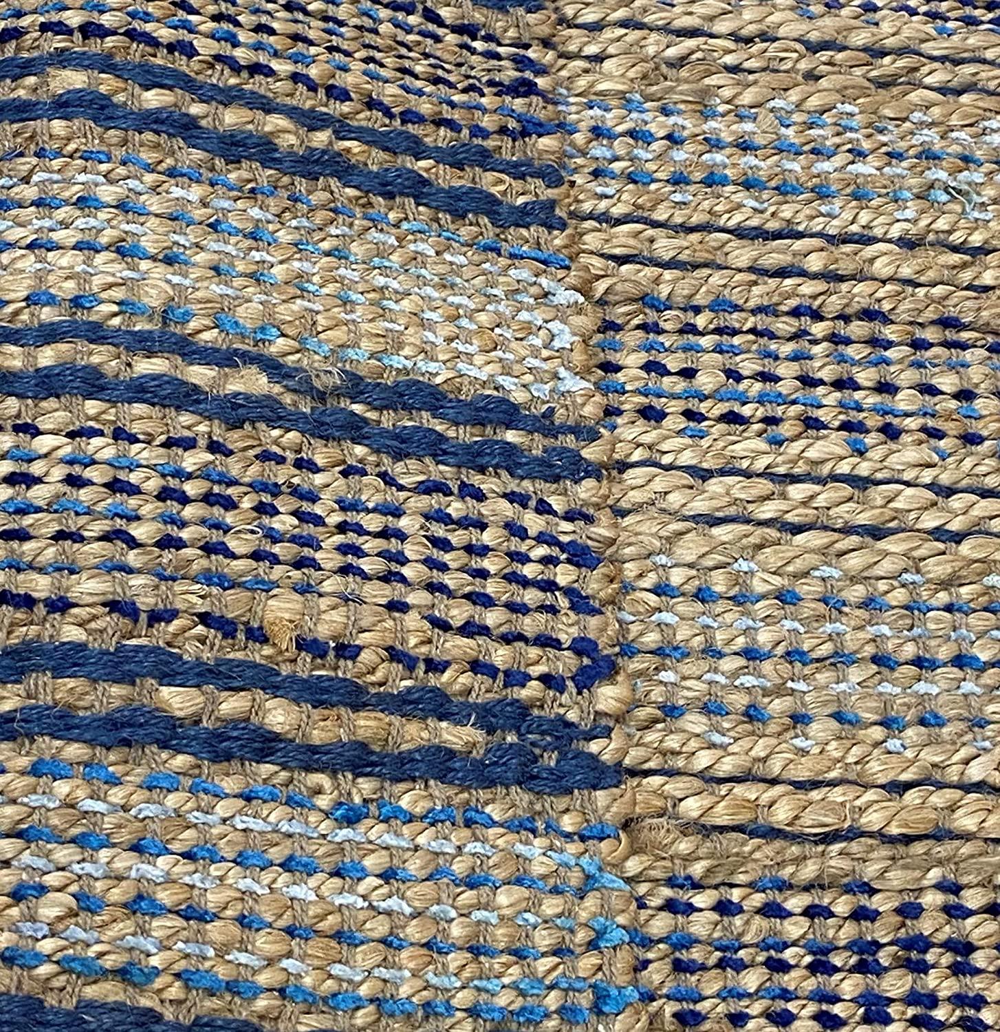 3’ x 4’ Navy and Tan Braided Jute Area Rug Default Title