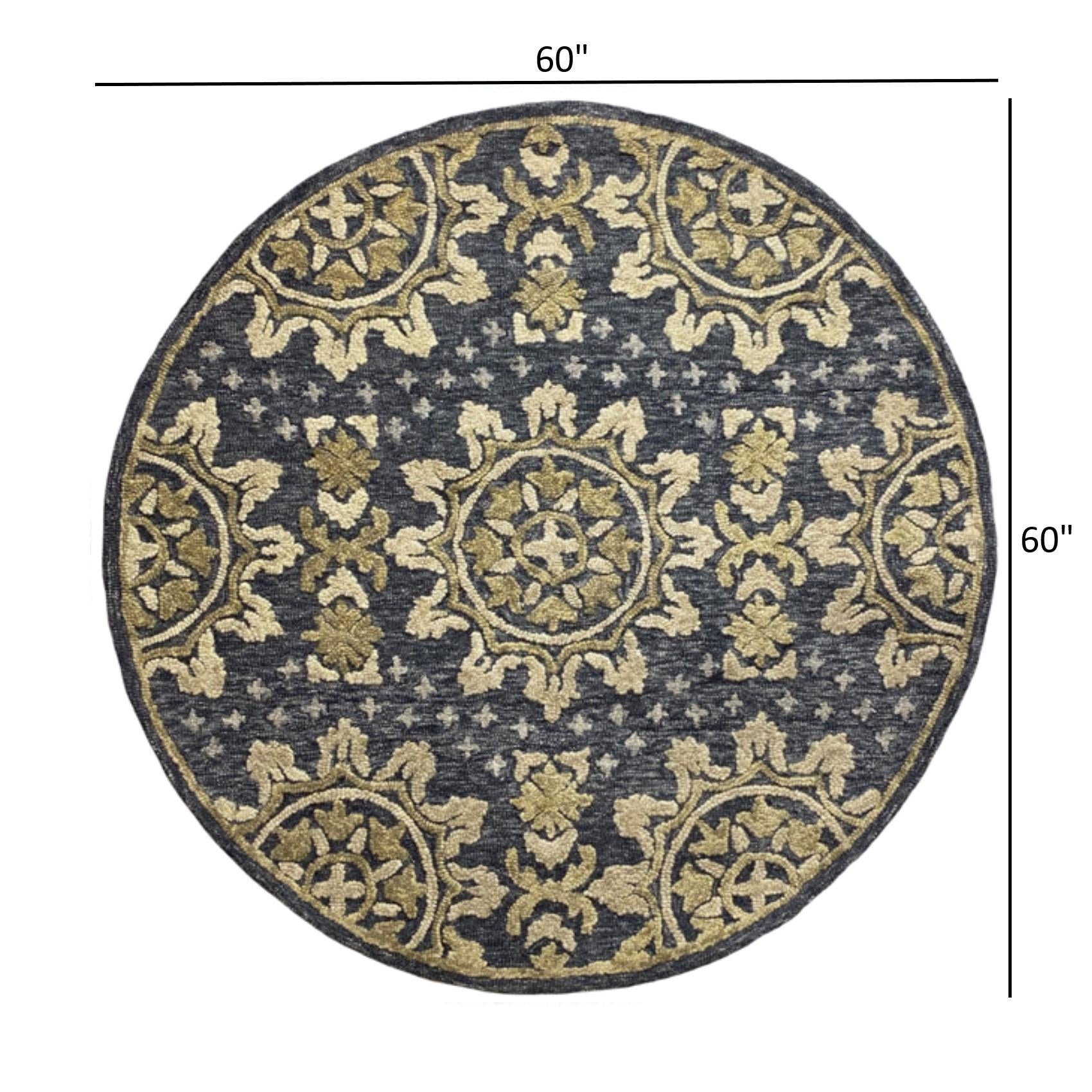 5’ Round Gray and Beige Decorative Area Rug