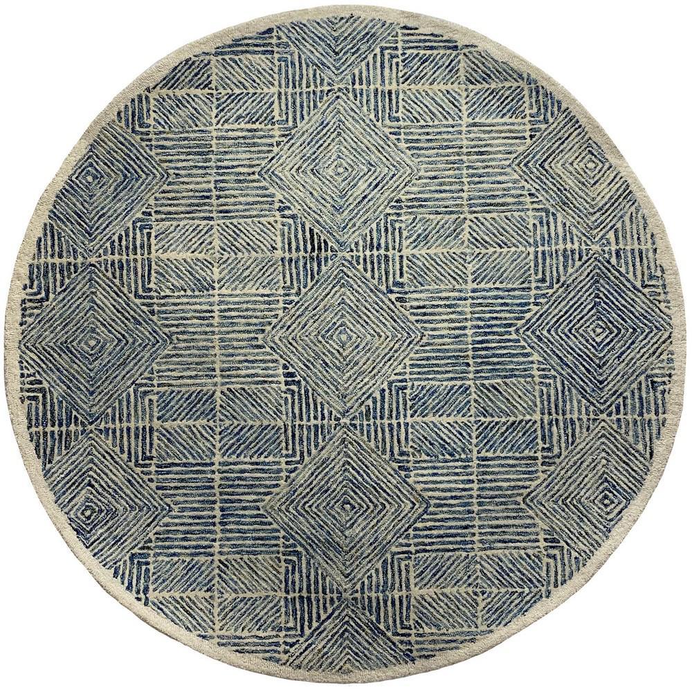 5’ Round Blue and Cream Geometric Area Rug Default Title