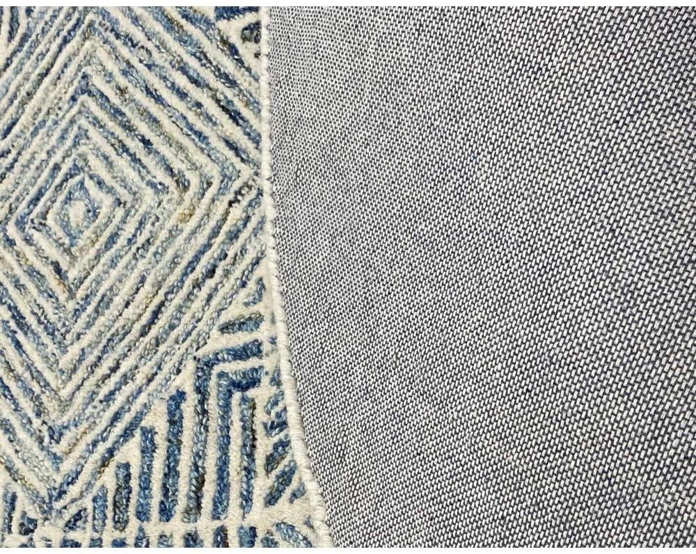 5’ Round Blue and Cream Geometric Area Rug