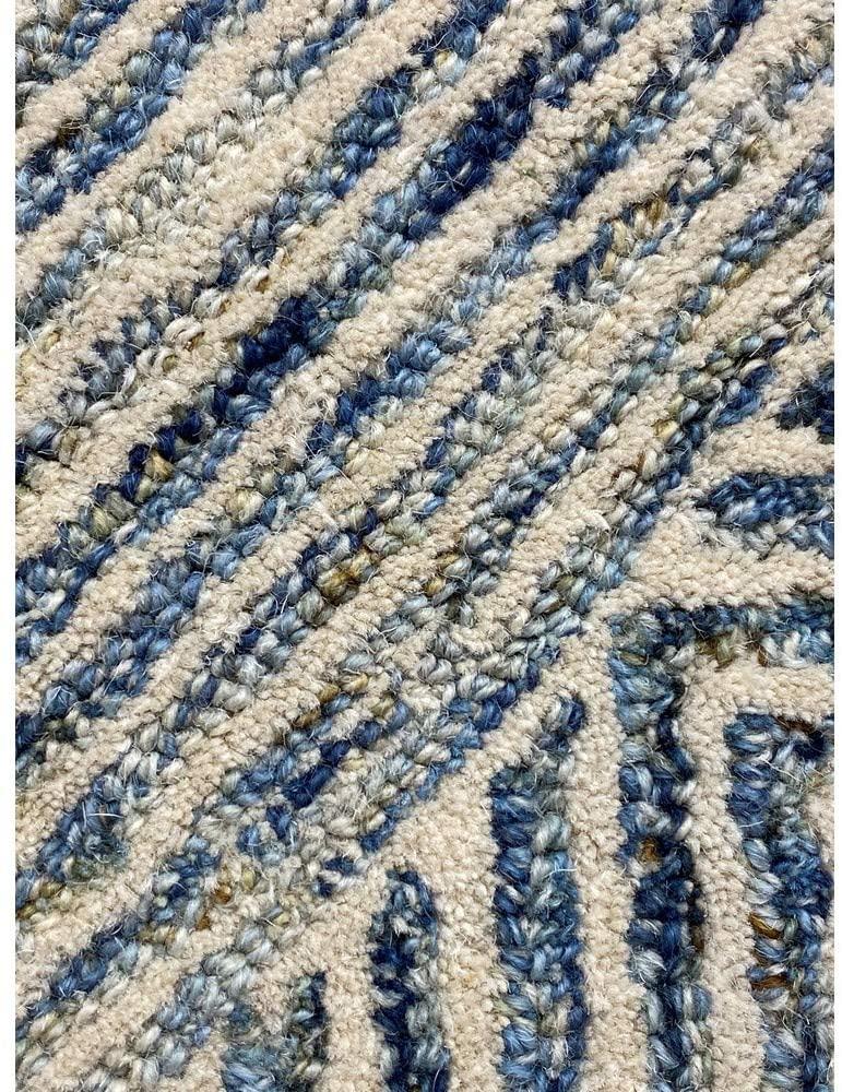 5’ Round Blue and Cream Geometric Area Rug