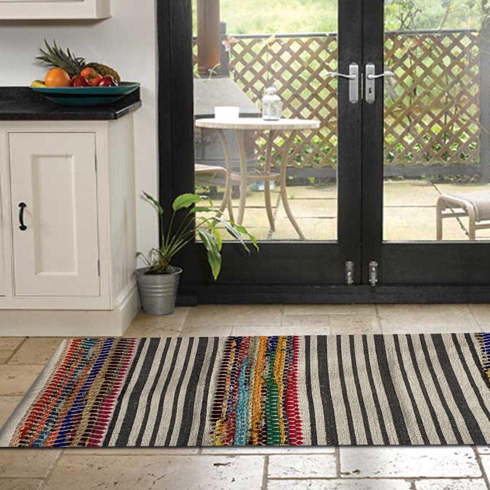 2’ x 3’ Multicolored Striped Chindi Scatter Rug