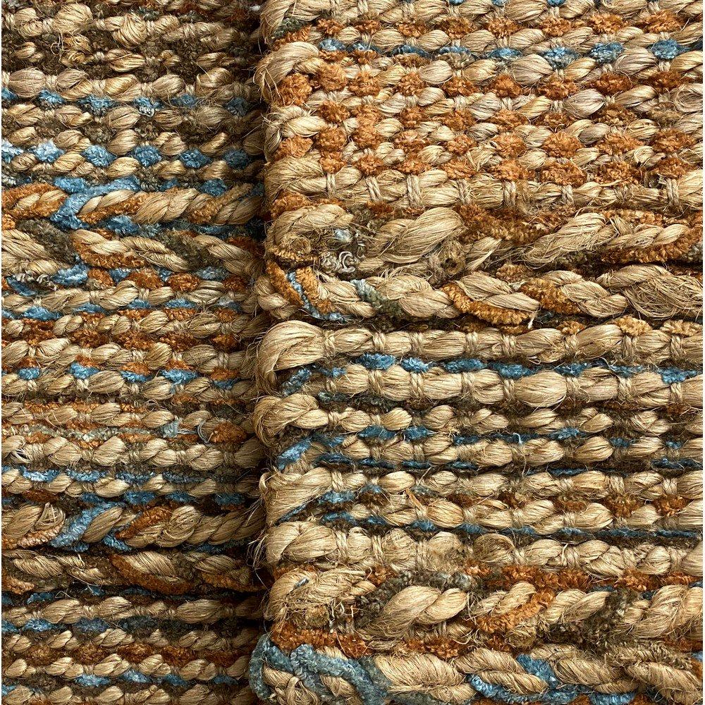 2’ x 5’ Seafoam and Tan Braided Stripe Area Rug