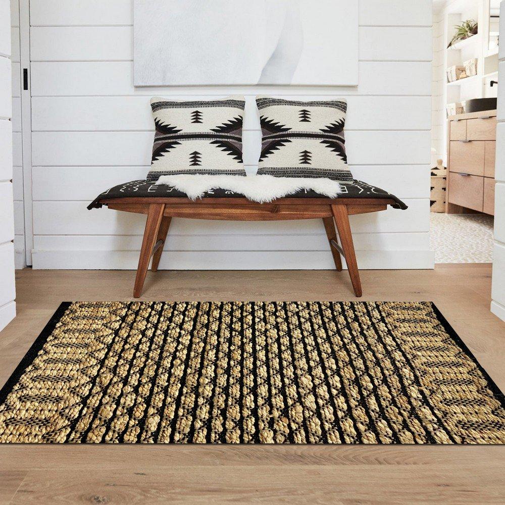 2’ x 3’ Tan and Black Ornate Geometric Scatter Rug