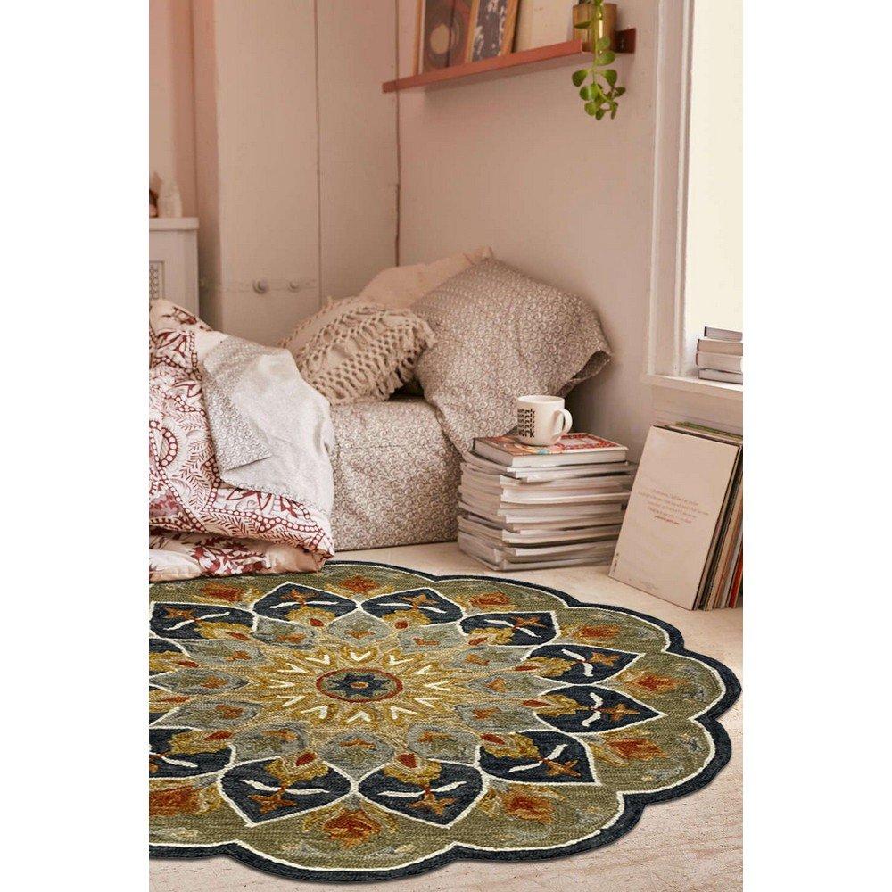 3’ Round Charcoal Floral Medallion Area Rug