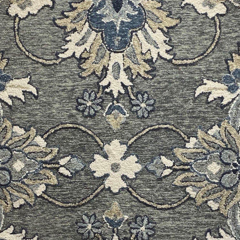 3’ Round Gray Floral FIligree Area Rug