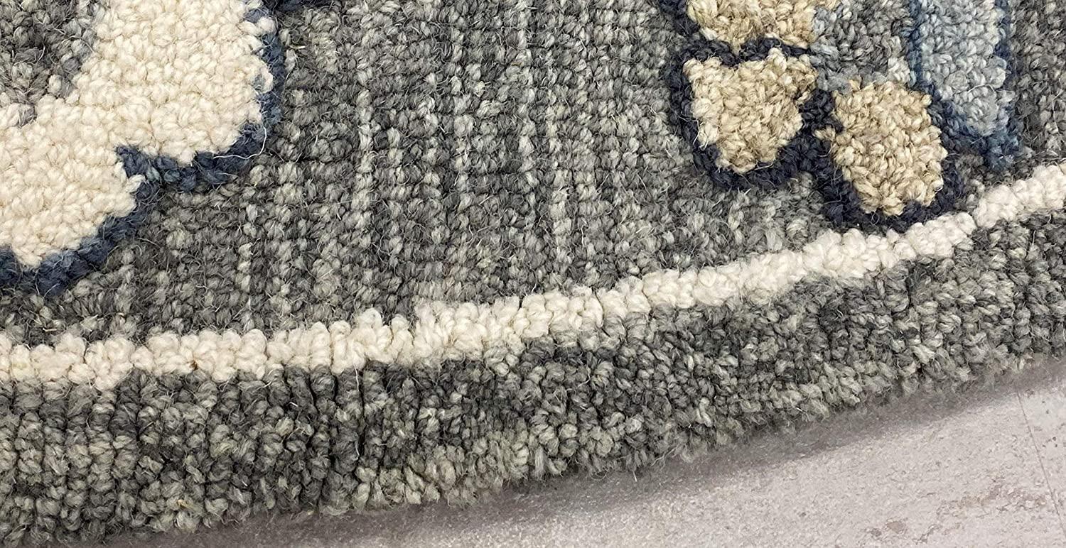 7’ Round Gray Intricate Jacobean Area Rug Default Title