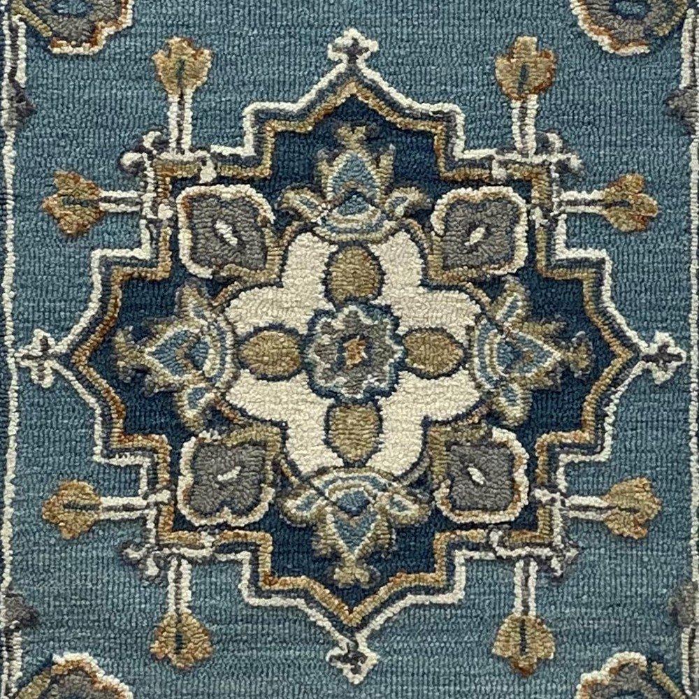 5’ Round Blue Traditional Medallion Area Rug