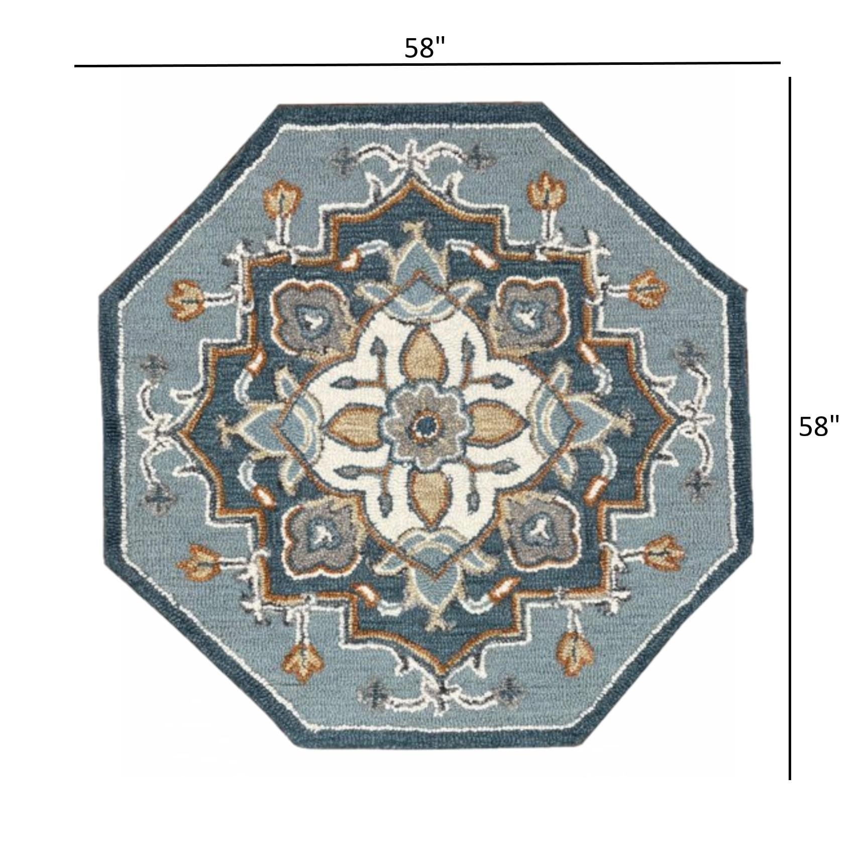 5’ Round Blue Traditional Medallion Area Rug