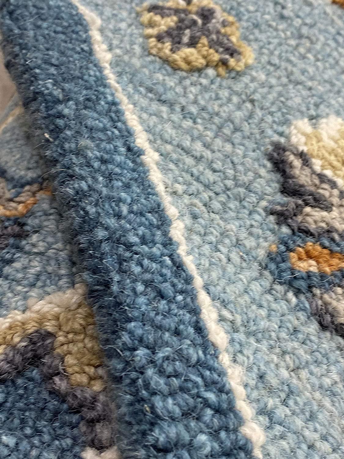 7’ Round Blue Traditional Medallion Area Rug