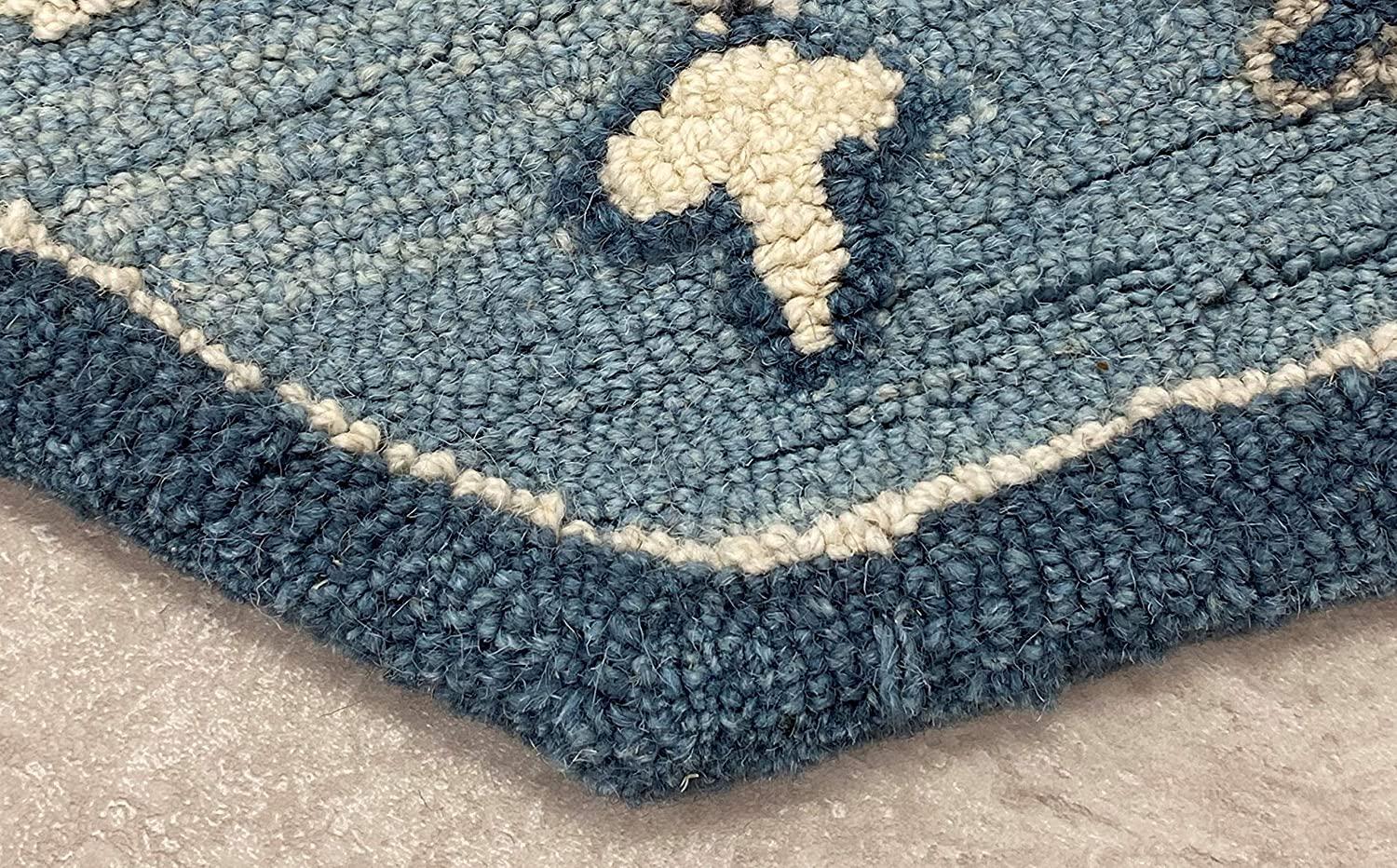 7’ Round Blue Traditional Medallion Area Rug