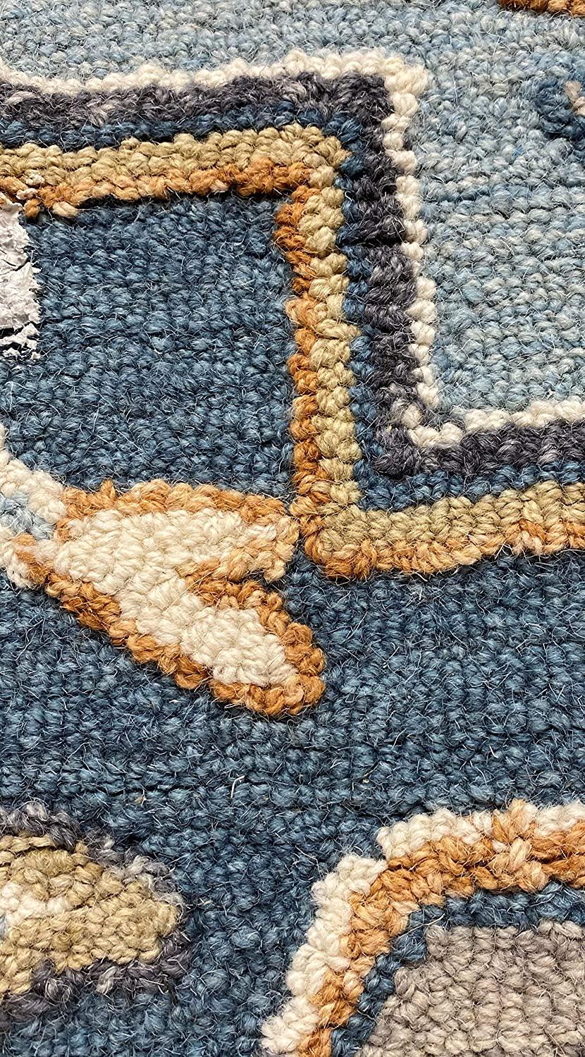 7’ Round Blue Traditional Medallion Area Rug