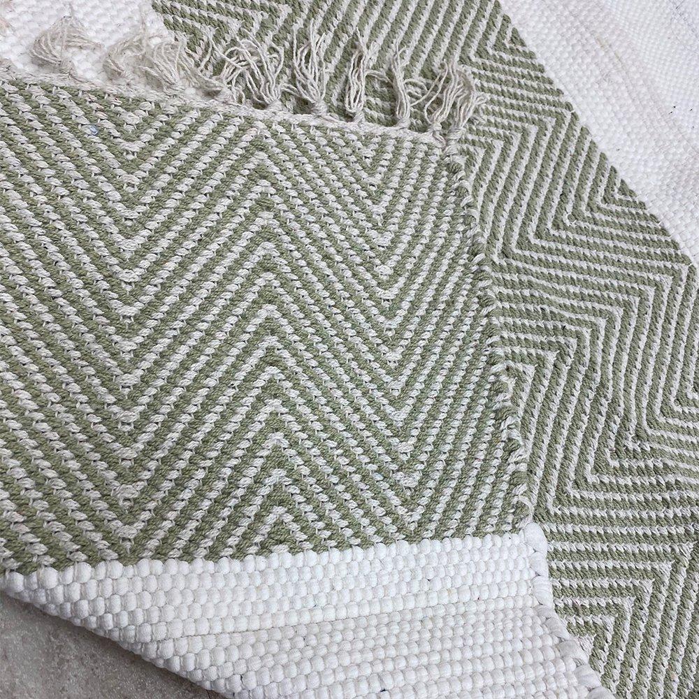 2’ x 4’ Green and White Chevron Striped Area Rug