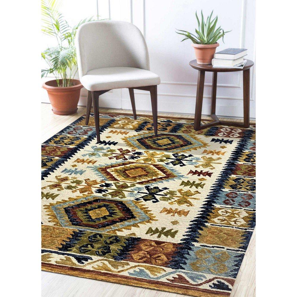 5’ x 7’ Brown and Blue Southwestern Area Rug
