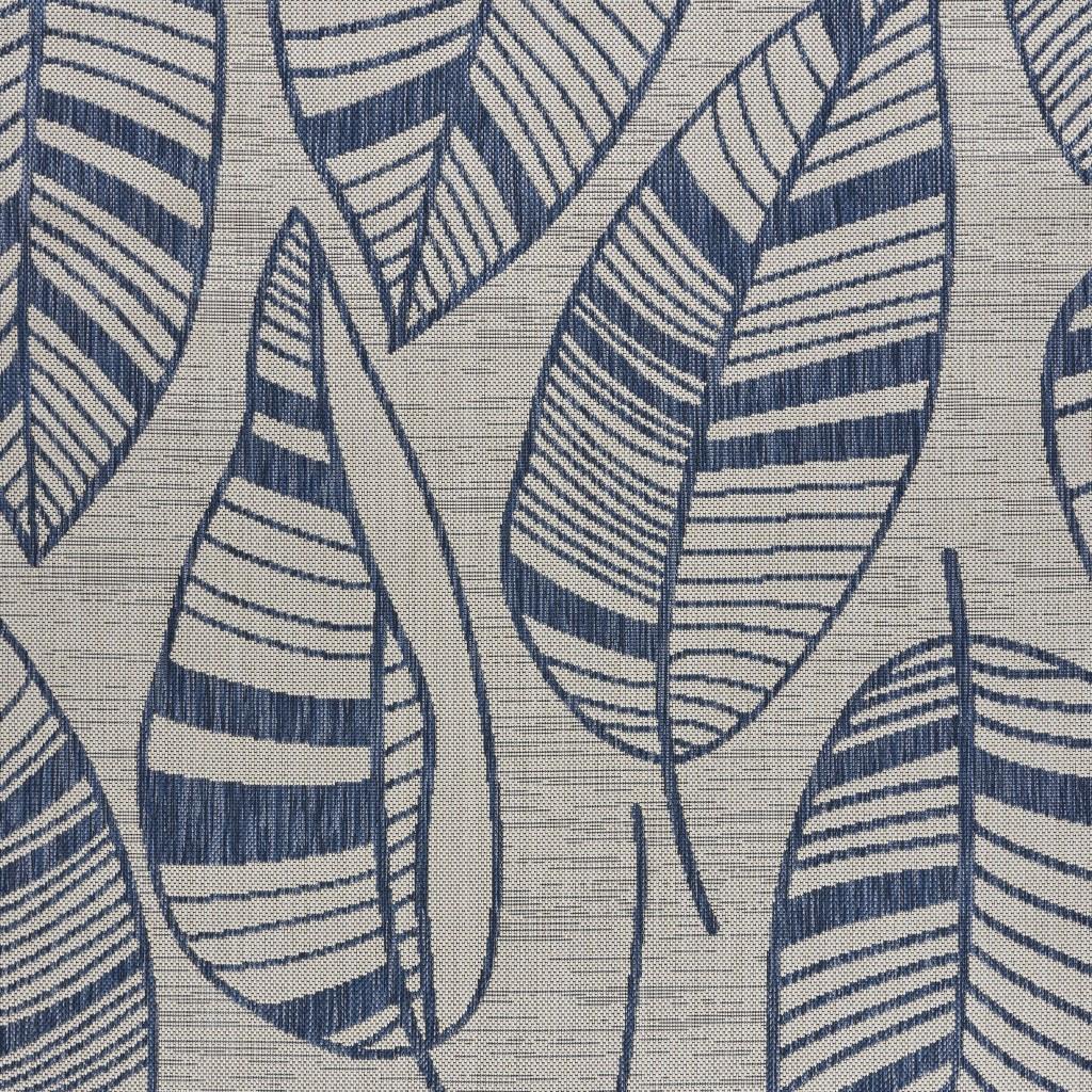 5’ x 7’ Navy Leaves Indoor Outdoor Area Rug