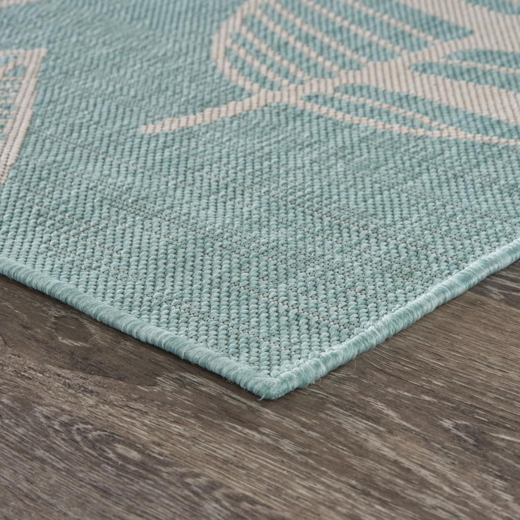 5’ x 7’ Teal Leaves Indoor Outdoor Area Rug