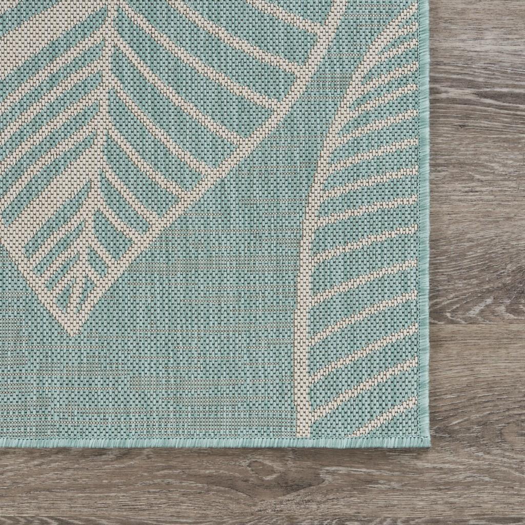 5’ x 7’ Teal Leaves Indoor Outdoor Area Rug