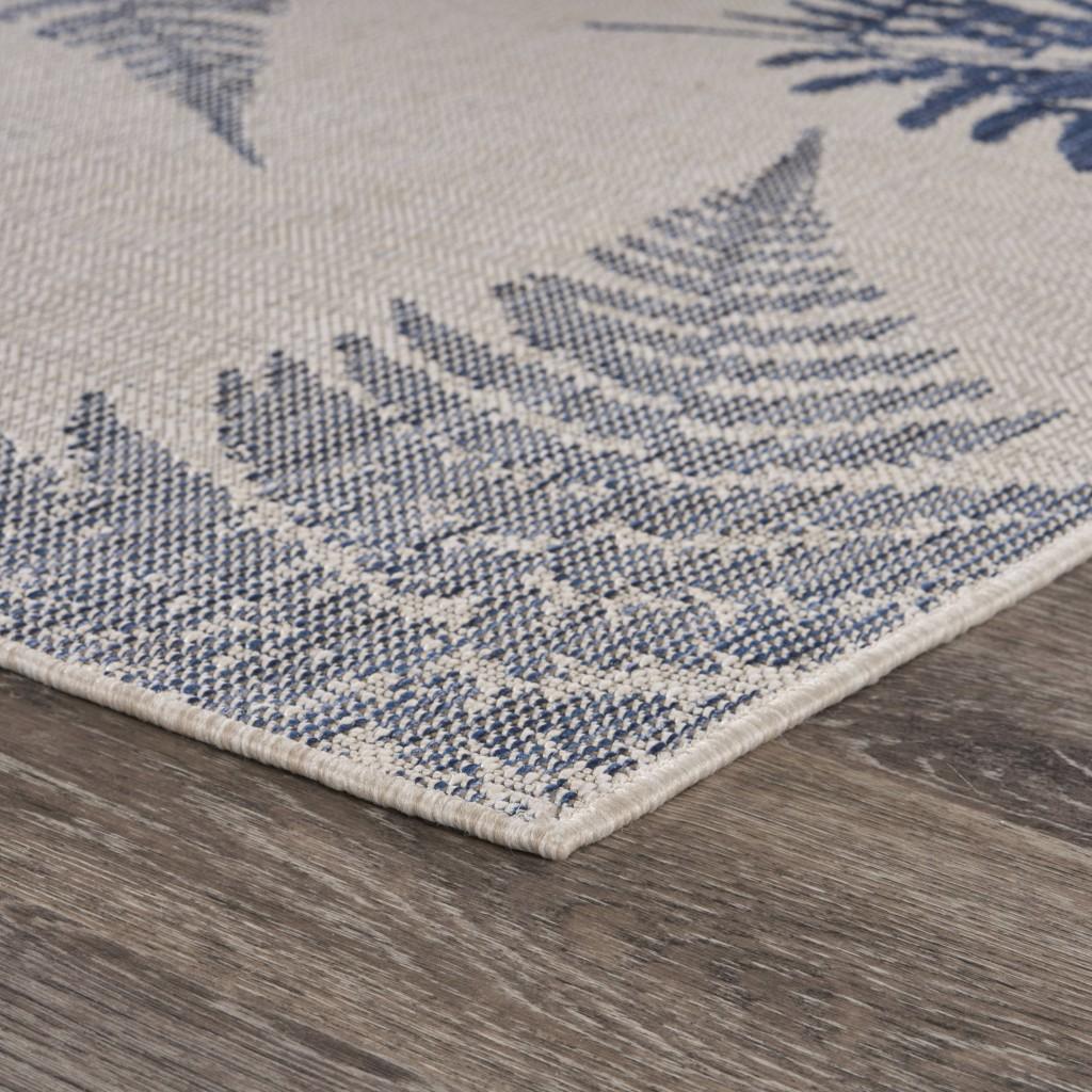 5’ x 7’ Navy Fern Leaves Indoor Outdoor Area Rug