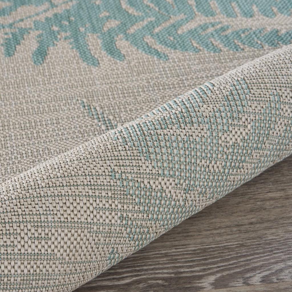 5’ x 7’ Teal Fern Leaves Indoor Outdoor Area Rug