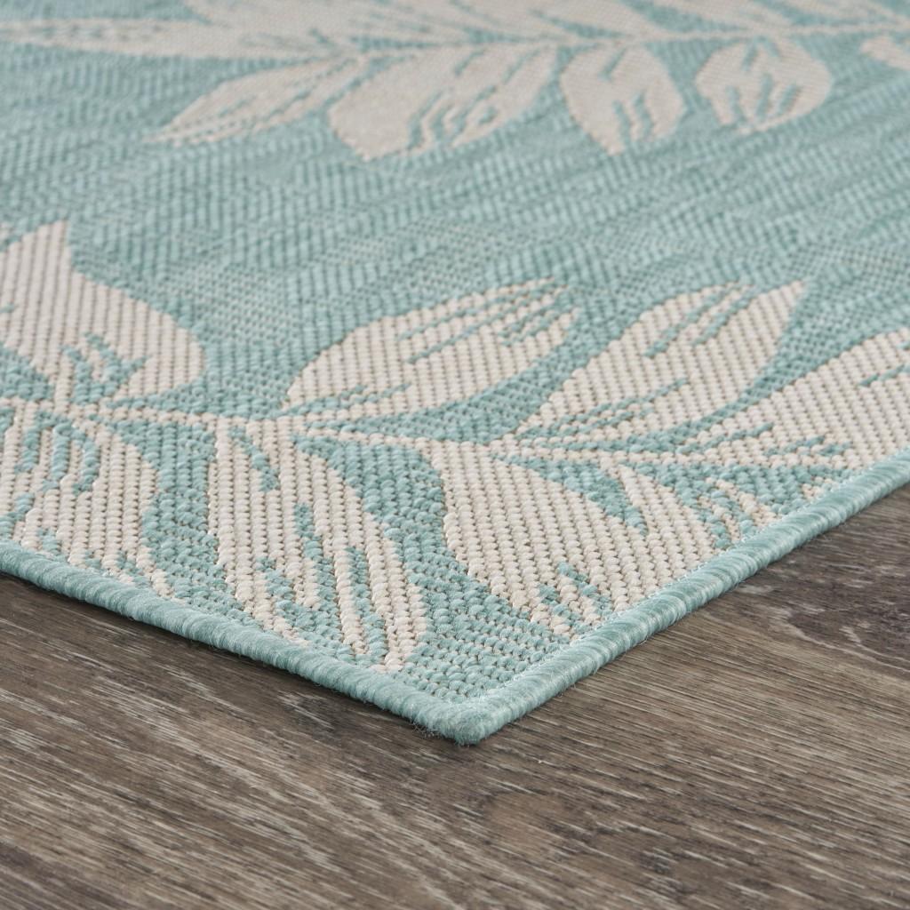 8’ x 10’ Teal and Ash Sprigs Indoor Outdoor Area Rug