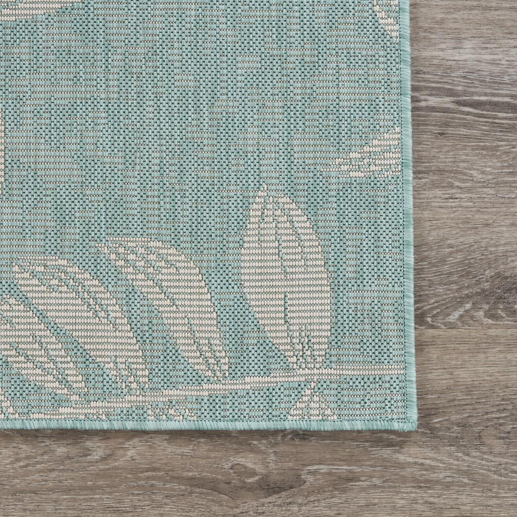 8’ x 10’ Teal and Ash Sprigs Indoor Outdoor Area Rug