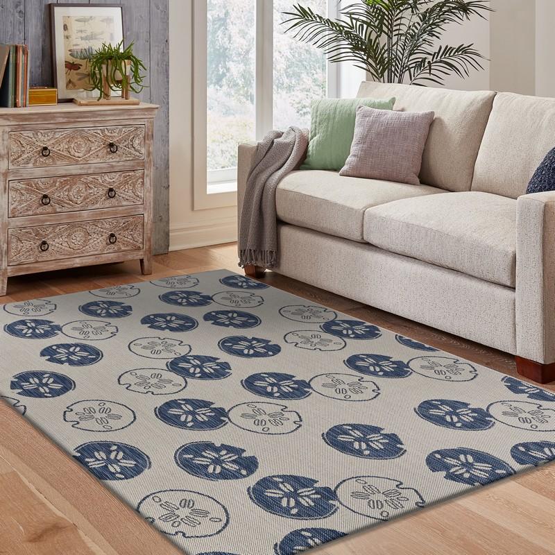 5’ x 7’ Navy Sand Dollars Indoor Outdoor Area Rug