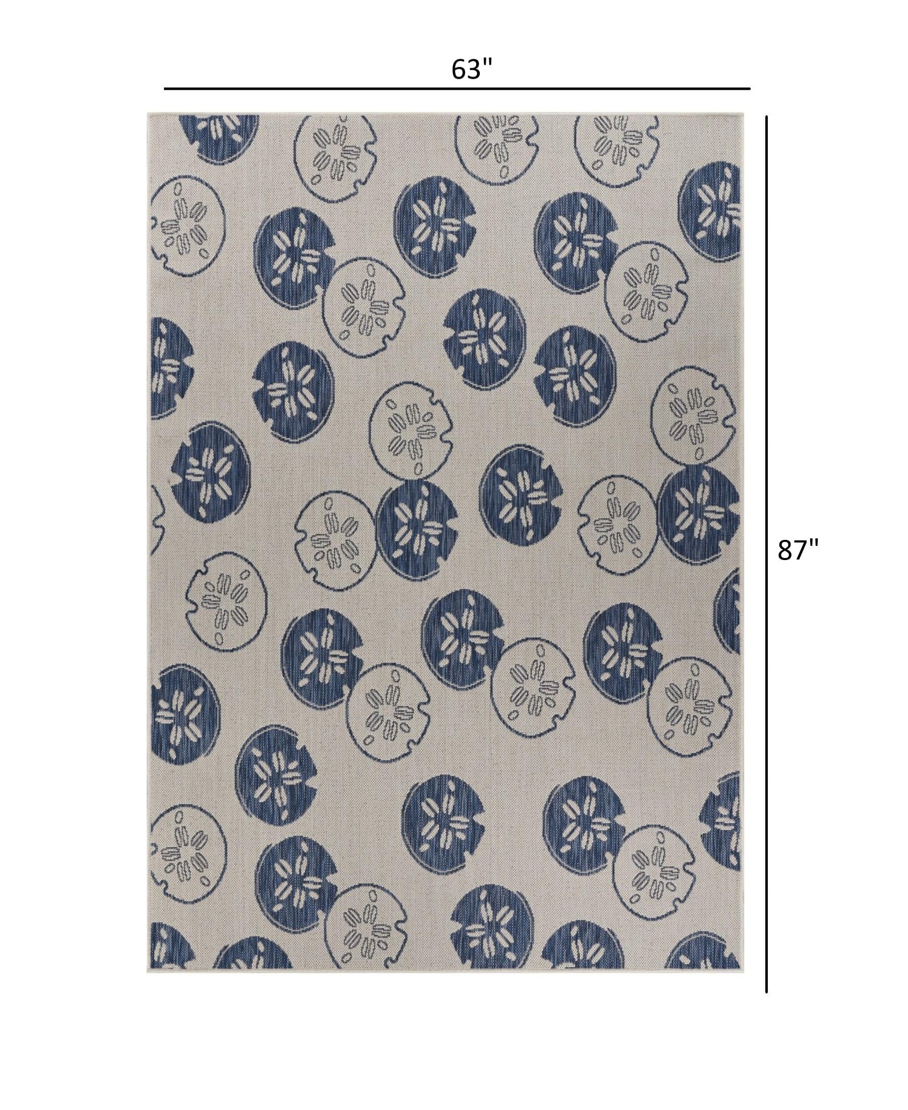 5’ x 7’ Navy Sand Dollars Indoor Outdoor Area Rug