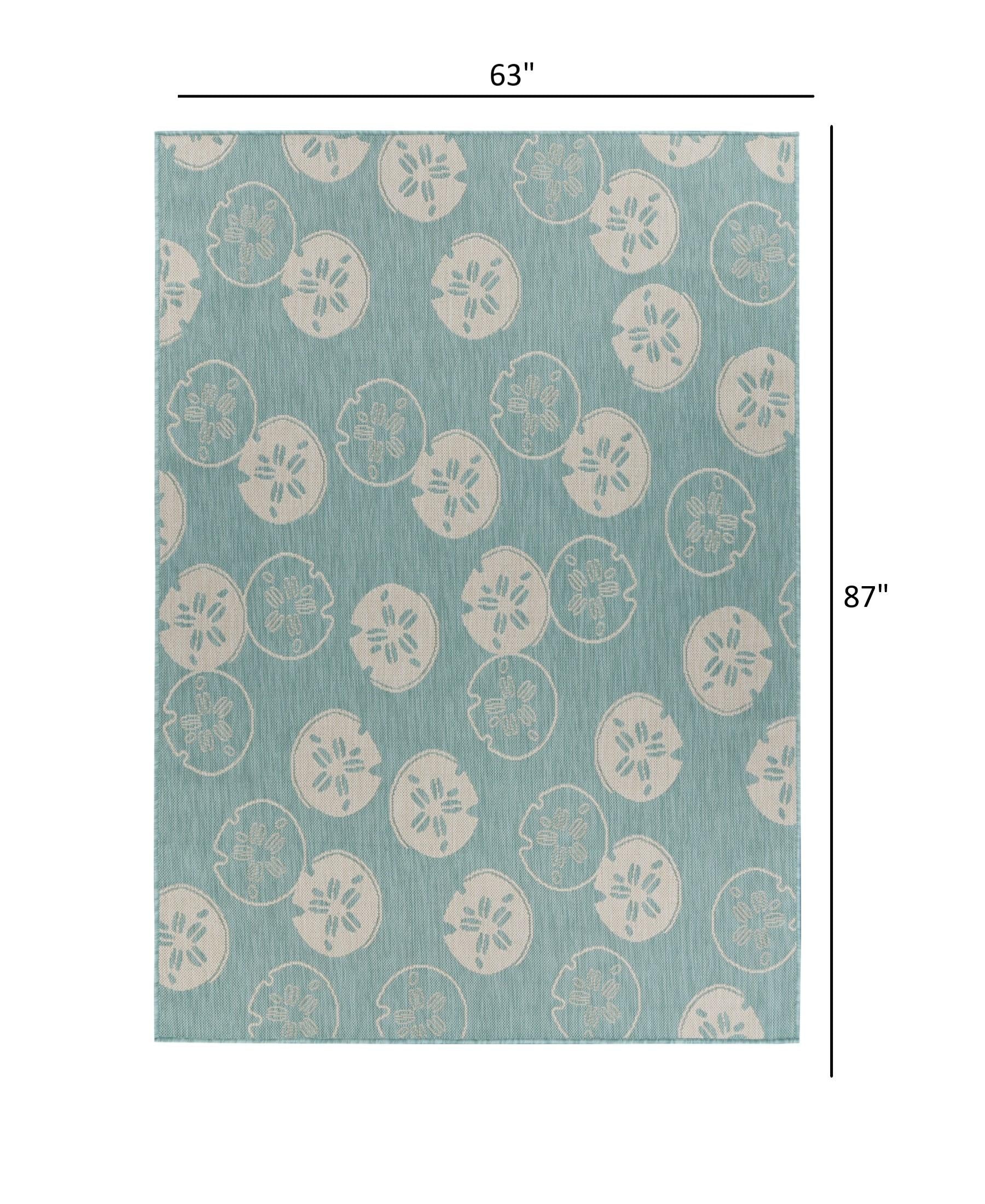 5’ x 7’ Teal Sand Dollars Indoor Outdoor Area Rug