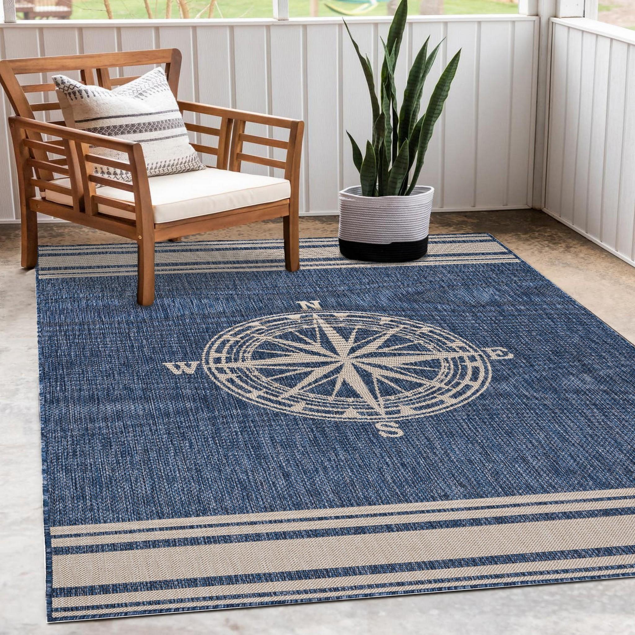 5’ x 7’ Navy Nautical Indoor Outdoor Area Rug