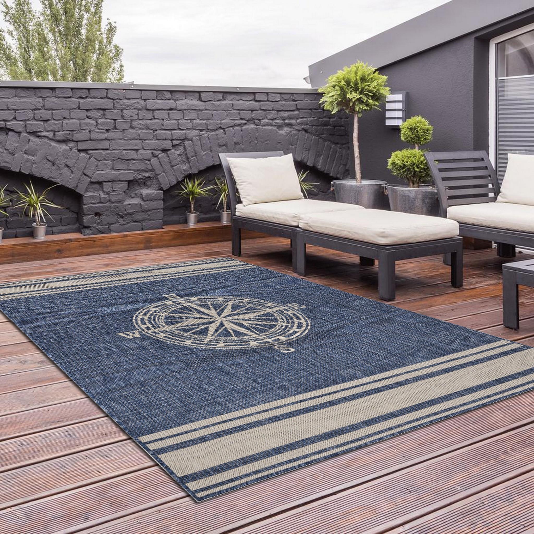 8’ x 10’ Navy Nautical Indoor Outdoor Area Rug