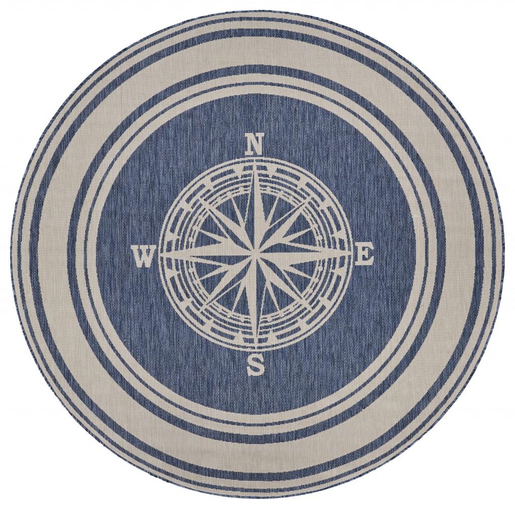 8’ Round Navy Nautical Indoor Outdoor Area Rug