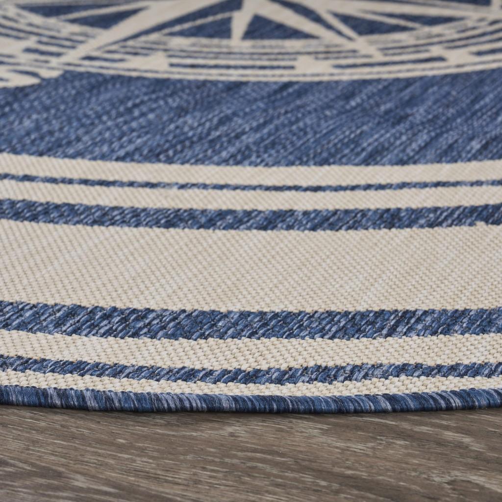 8’ Round Navy Nautical Indoor Outdoor Area Rug