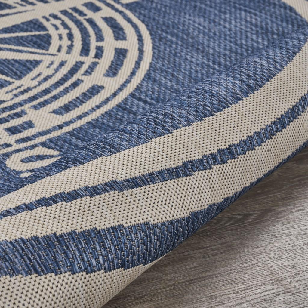 8’ Round Navy Nautical Indoor Outdoor Area Rug