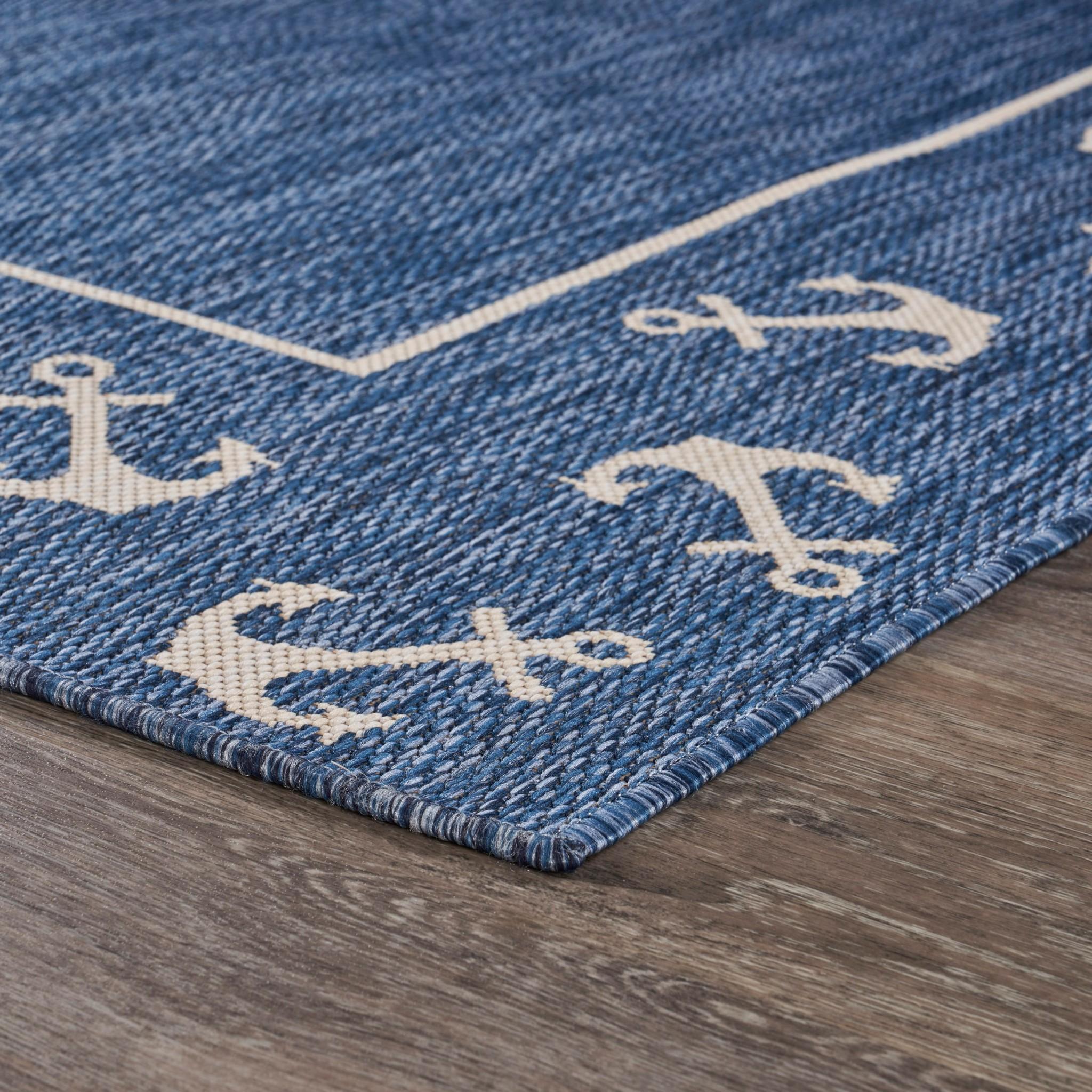 5’ x 7’ Navy Anchor Indoor Outdoor Area Rug