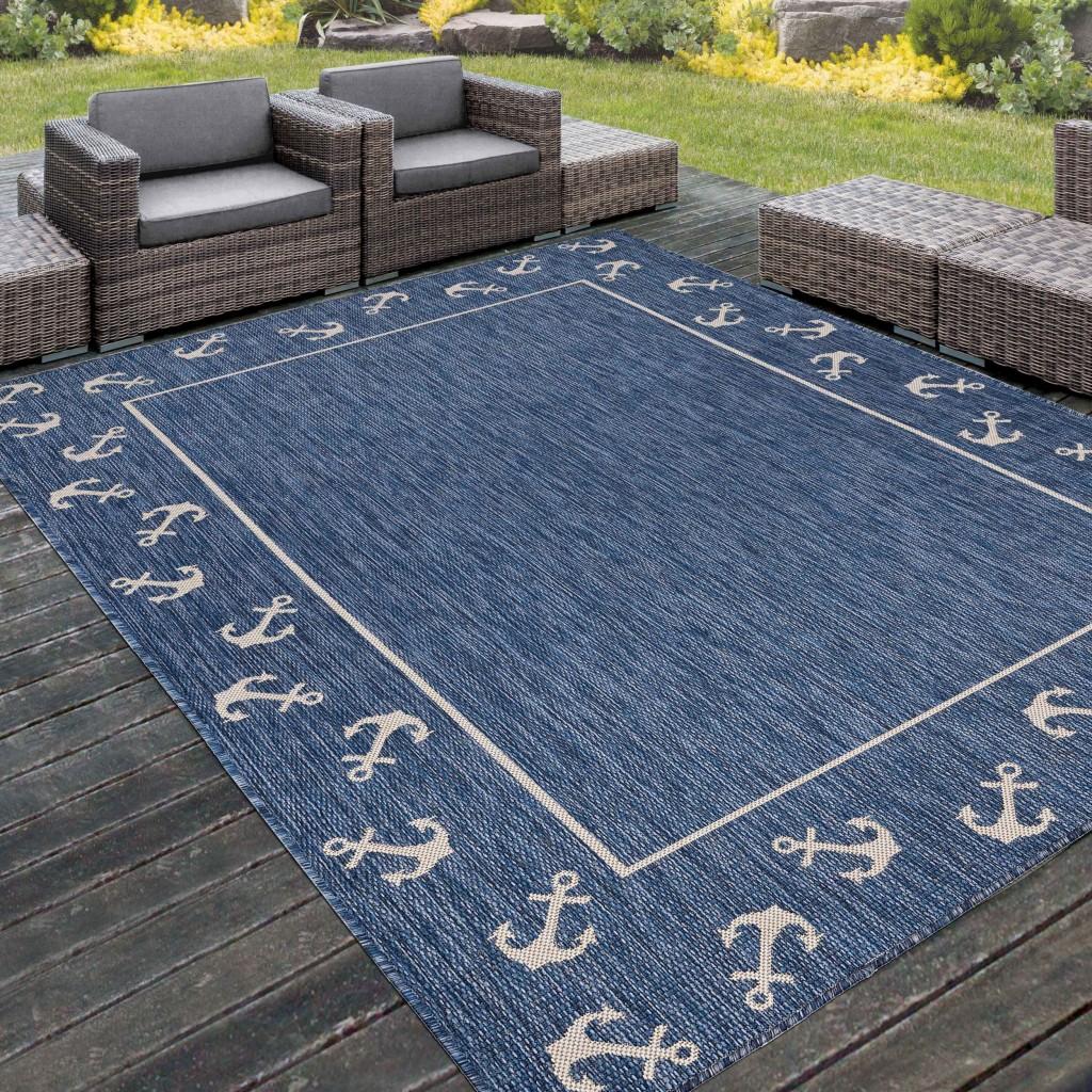 5’ x 7’ Navy Anchor Indoor Outdoor Area Rug