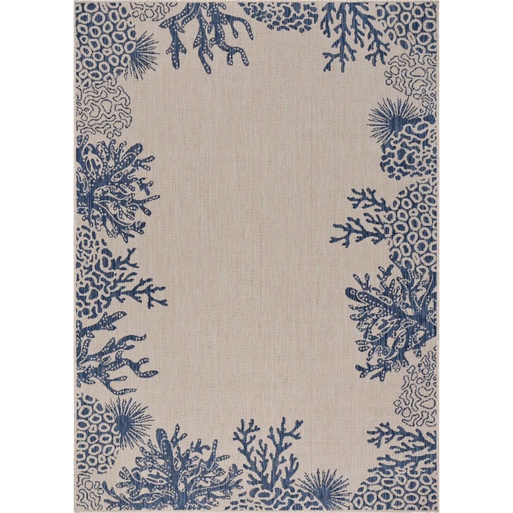 5’ x 7’ Navy Reef Border Indoor Outdoor Area Rug