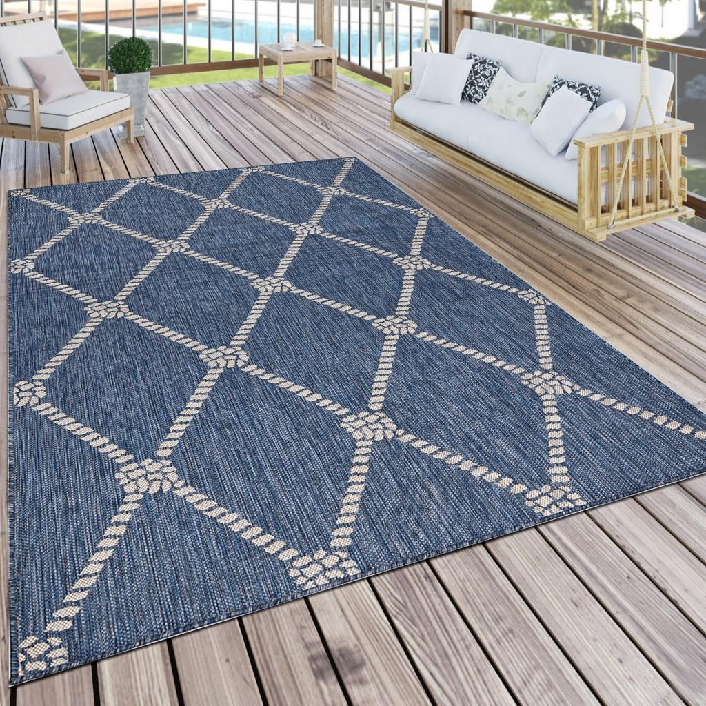 8’ x 10’ Round Navy Knot Indoor Outdoor Area Rug