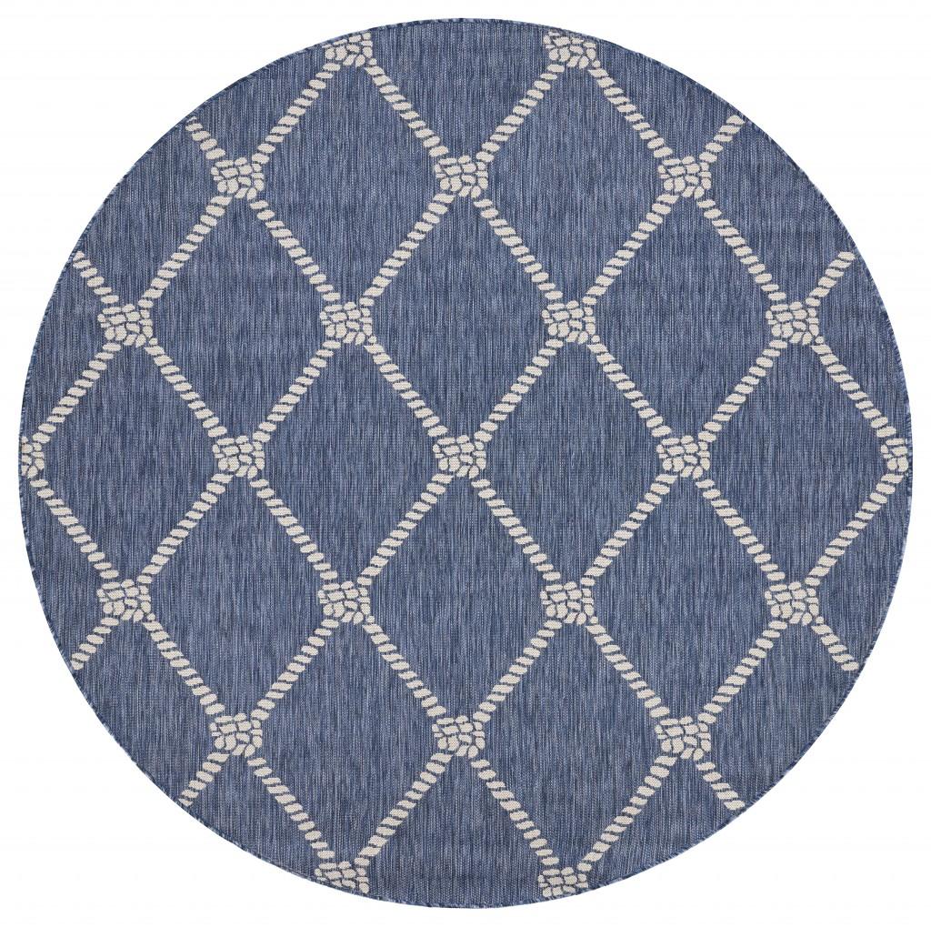 8’ Round Navy Knot Indoor Outdoor Area Rug