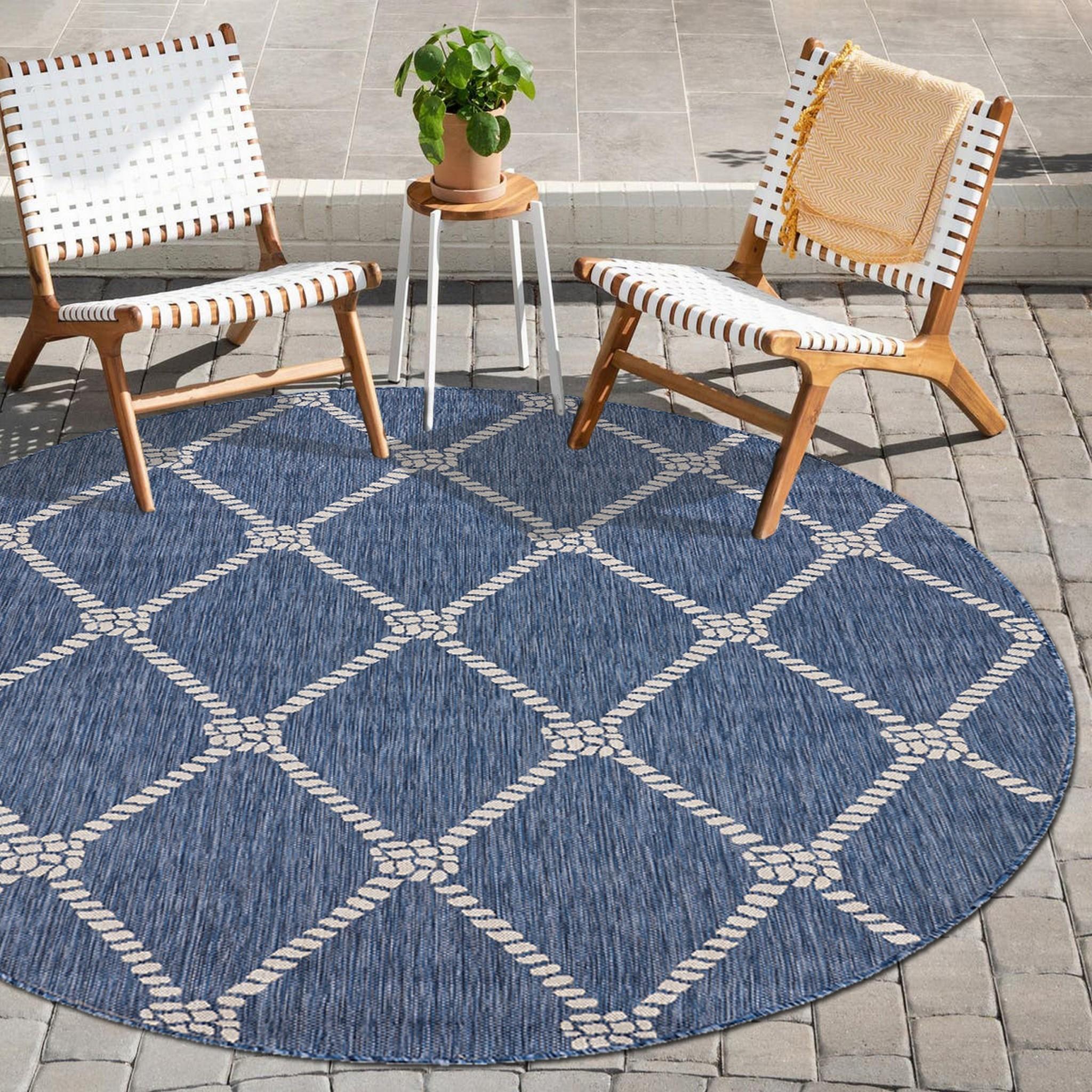 8’ Round Navy Knot Indoor Outdoor Area Rug