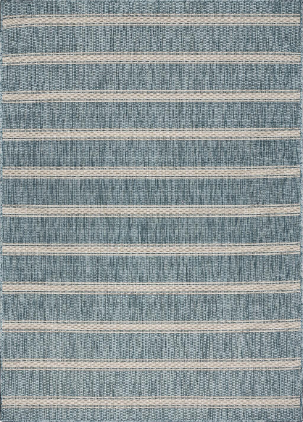 5’ x 7’ Teal Striped Indoor Outdoor Area Rug