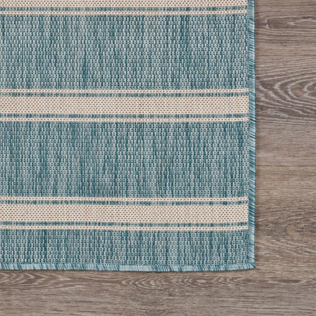 5’ x 7’ Teal Striped Indoor Outdoor Area Rug